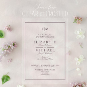 Invitations En Acrylique Élégant Plum violet classique Mariage Monogramme