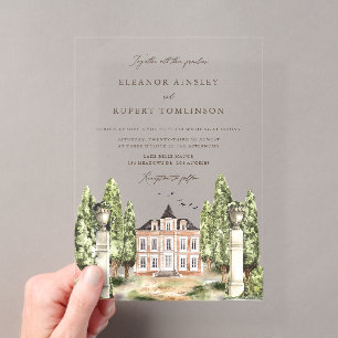 Invitations En Acrylique Élégant Plume de Paon Mariage Vintage
