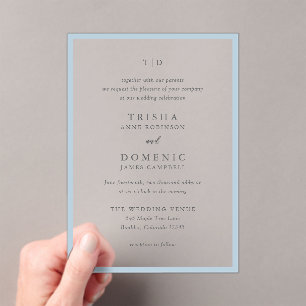 Invitations En Acrylique Élégant Poudre bleu Monogramme Mariage moderne
