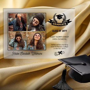 Invitations En Acrylique Elégant quatre photo noir Effacer la graduation