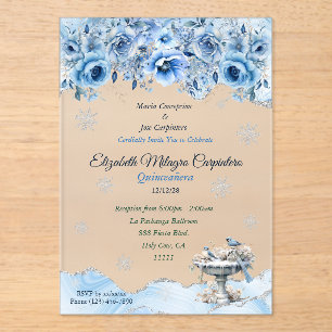 Invitations En Acrylique Élégant Quinceañera Flocons de Neige Hiver Merveil