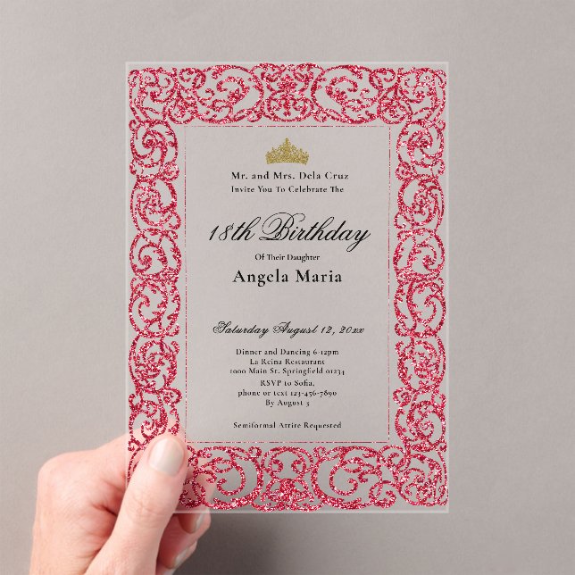 Invitations En Acrylique Elegant Red 18th Birthday Debut (In situ (ordinateur de poche))