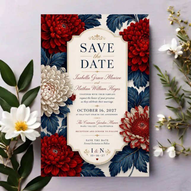 Invitations En Acrylique Elegant Red Chrysanthemum Flora (Créateur téléchargé)