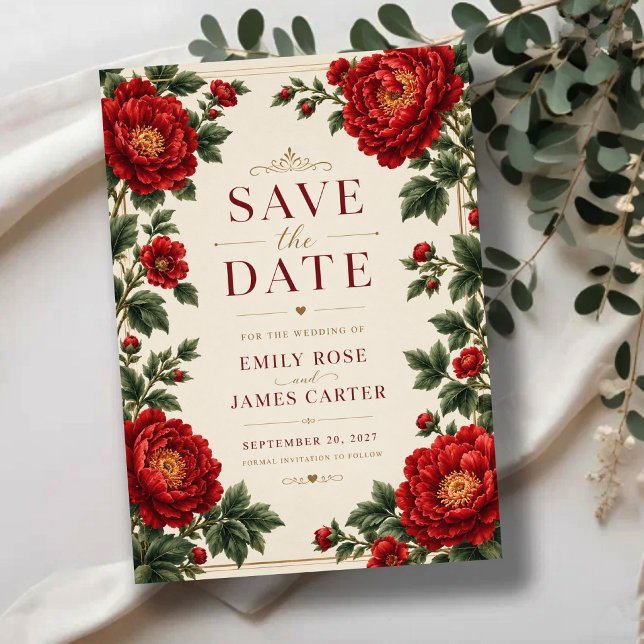 Invitations En Acrylique Elegant Red Peony Floral  (Créateur téléchargé)