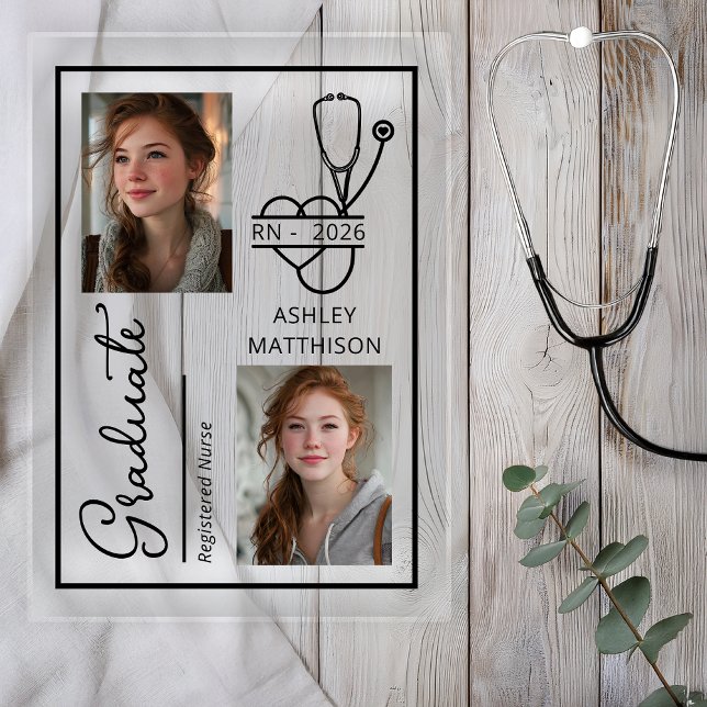 Invitations En Acrylique Elegant RN 2026 Nursing Grad Photo Announcement (Elegant RN 2026 Nursing Graduation Photo Announcement - Clear Acrylic)