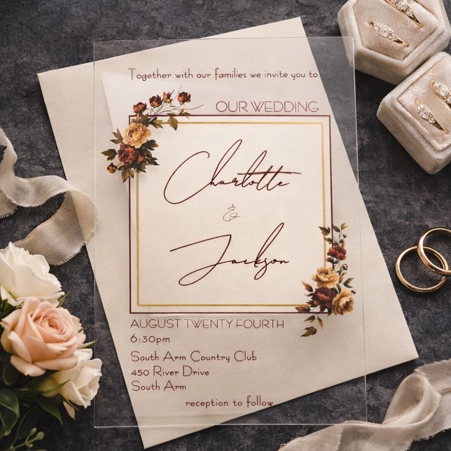 Invitations En Acrylique Elegant Romantic Rusty Rose Autumn Wedding (Créateur téléchargé)