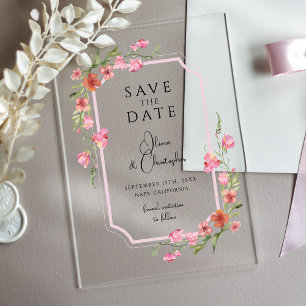 Invitations En Acrylique Élégant Romantique Floral Enregistrer La Date