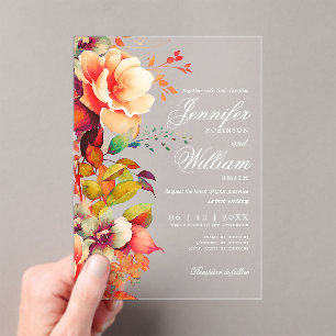 Invitations En Acrylique Élégant Romantique Floral Mariage de automne d'aut