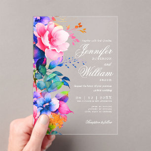 Invitations En Acrylique Élégant Romantique Mariage Script Rainbow