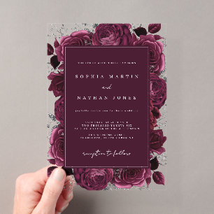 Invitations En Acrylique Élégant Rose Argent Bourgogne Mariage Clair