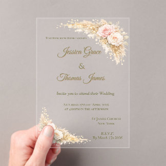 Invitations En Acrylique Élégant Rose Automne Bohème Romantique 