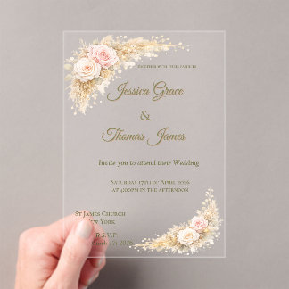 Invitations En Acrylique Élégant Rose Automne Romantique Bohème Rose 