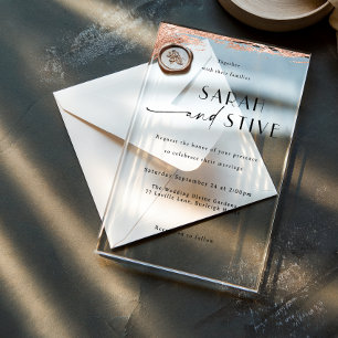 Invitations En Acrylique Elégant Rose de brosse mariage or
