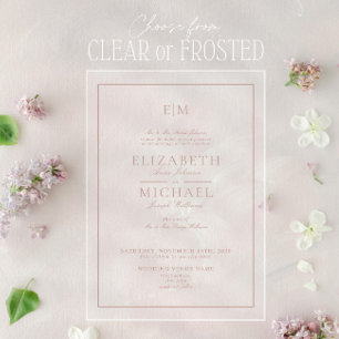 Invitations En Acrylique Élégant Rose Dusty Classic Script Monogram Mariage