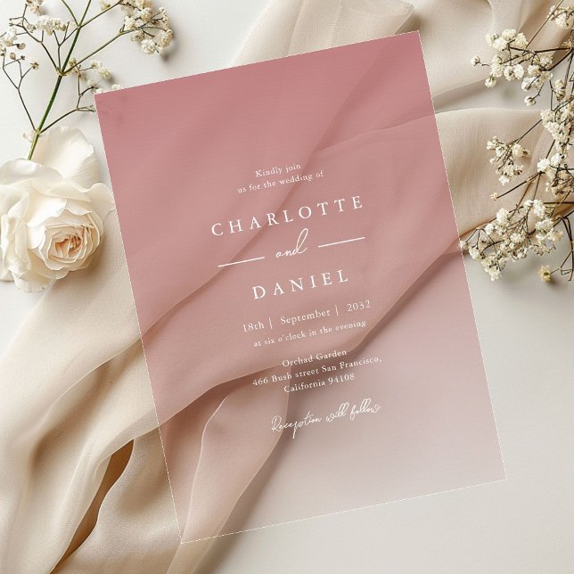 Invitations En Acrylique Élégant Rose Dusty Gradient Mariage acrylique (Elegant Dusty Rose Gradient Acrylic Wedding Acrylic Invitations)