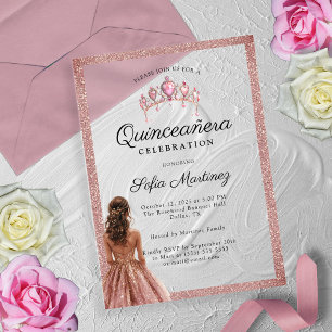 Invitations En Acrylique Elégant Rose Gold Quinceañera Princess tiara