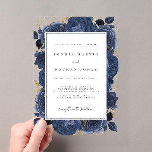 Invitations En Acrylique Élégant Rose Navy et Or Mariage Clair