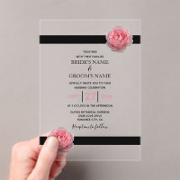 Élégant rose rose rose noir ruban de mariage Invit