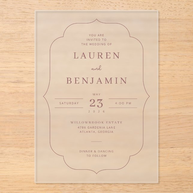 Invitations En Acrylique Elegant Rose Vintage Label (Recto)