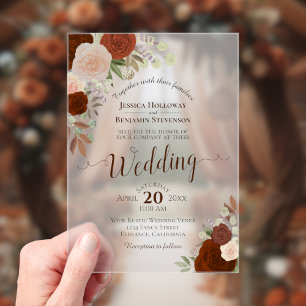 Invitations En Acrylique Elégant rouille orange Roses Boho Mariage