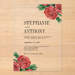 Invitations En Acrylique Élégant rouille rouge et Rose floral de Sage Maria