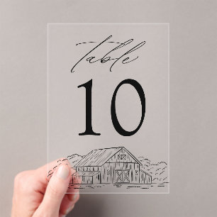 Invitations En Acrylique Élégant Rustic Grange Acrylique Mariage Numéro de 