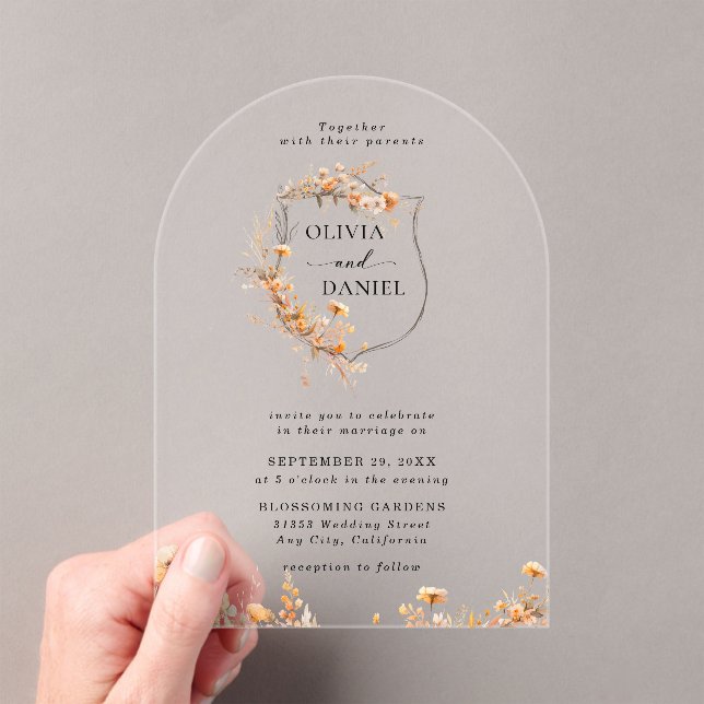 Invitations En Acrylique Elégant Rustic Whimsical Fleur sauvage Mariage (In situ (ordinateur de poche))