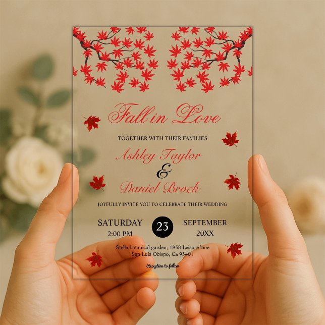 Invitations En Acrylique Élégant Rustique Automne Rouge Feuilles Boho Autom (Créateur téléchargé)