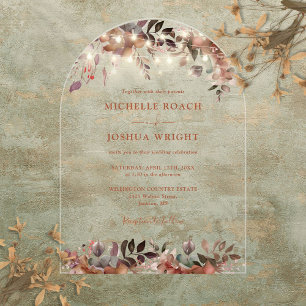 Invitations En Acrylique Élégant Rustique Floral Lights Mariage Arché