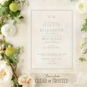 Invitations En Acrylique Élégant Sage Green Classic Script Monogramme Maria