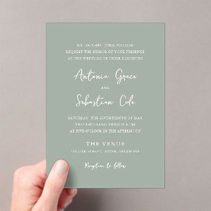 Invitations En Acrylique Élégant Sage Green Mariage moderne