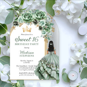 Invitations En Acrylique Elégant Sage Green Rose Floral Sweet 16 Party