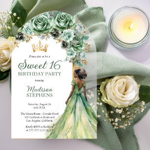 Invitations En Acrylique Elégant Sage Green Rose Floral Sweet 16 Party