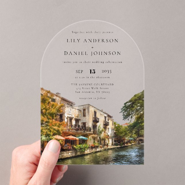 Invitations En Acrylique Elegant San Antonio Watercolor Wedding Arch (In situ (ordinateur de poche))