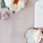 Invitations En Acrylique Élégant Script Boho Blanc Monogramme Mariage moder<br><div class="desc">Ces élégantes invitations acryliques mariages boho blanc monogramme moderne sont parfaites pour un mariage simple. Le design minimaliste présente une typographie romantique et raffinée,  avec un style glamour moderne.</div>