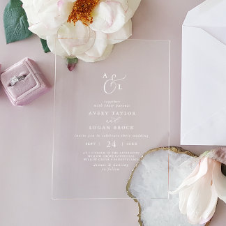Invitations En Acrylique Élégant Script Boho Blanc Monogramme Mariage moder