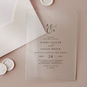 Invitations En Acrylique Élégant Script Boho Simple Monogramme Mariage mode