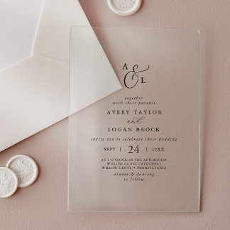 Invitations En Acrylique Élégant Script Boho Simple Monogramme Mariage mode