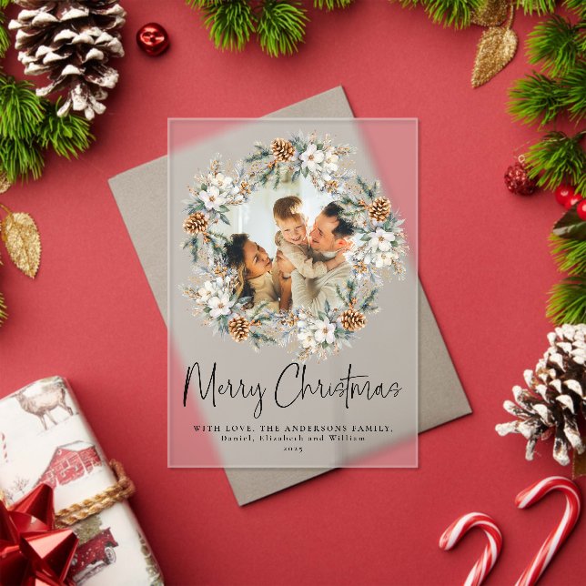 Invitations En Acrylique Elegant Script Botanical Photo Christmas Card (Insitu (vacances))
