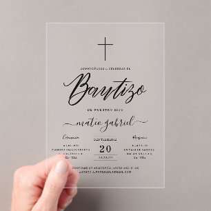 Invitations En Acrylique Élégant Script Espagnol Invitacion De Bautizo