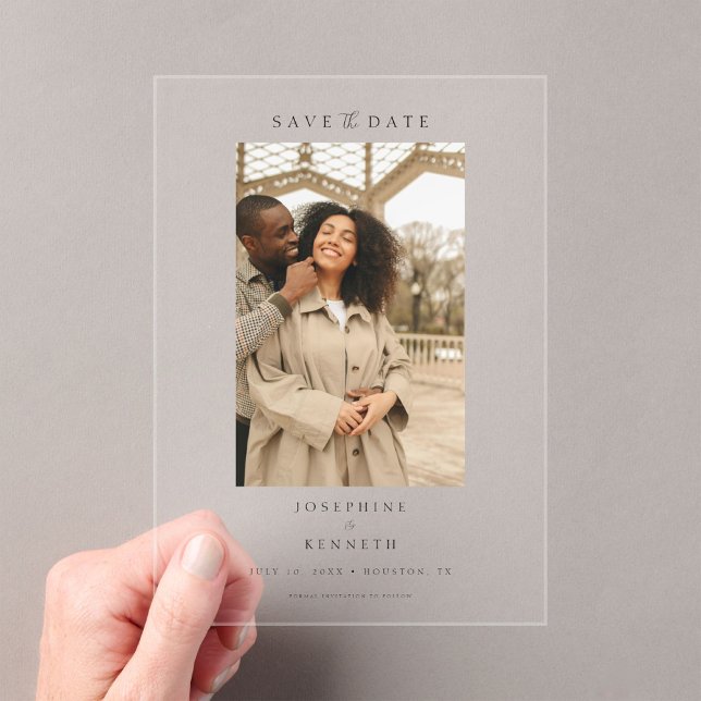 Invitations En Acrylique Élégant Script Minimal Photo Wedding Enregistrer l (Créateur téléchargé)