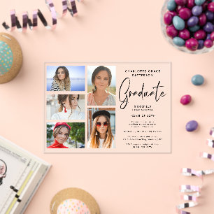 Invitations En Acrylique Élégant Script Multi Photo Graduation Party