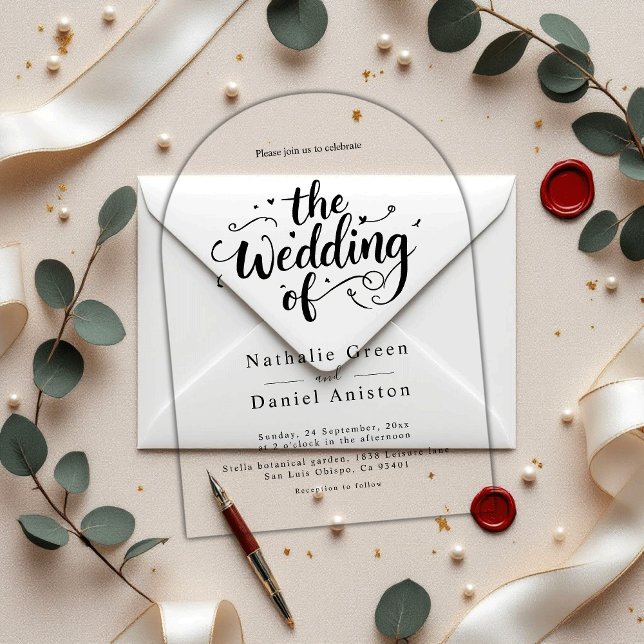 Invitations En Acrylique Élégant Script noir et blanc Mariage moderne (Créateur téléchargé)