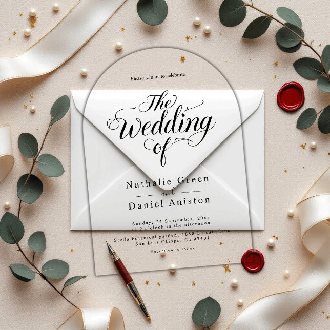 Invitations En Acrylique Élégant script noir et blanc Mariage simple (Créateur téléchargé)