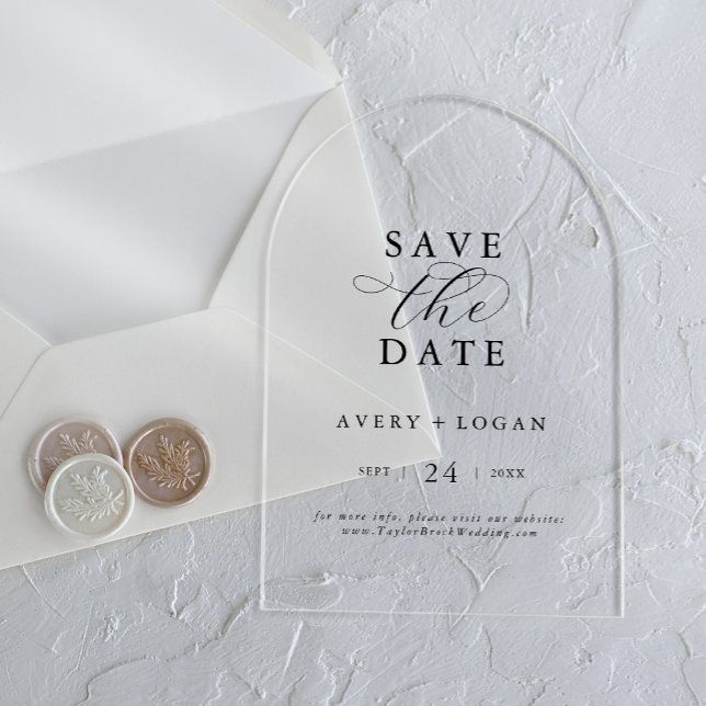 Invitations En Acrylique Élégant Script Simple moderne mariage Enregistrer  (Elegant Script Simple Modern Wedding Save the Date Acrylic Invitations)