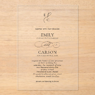 Invitations En Acrylique Élégant Script Simple Monogramme Logo Mariage mode