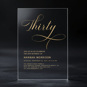 Invitations En Acrylique Élégant Script Trente Black Gold 30e anniversaire