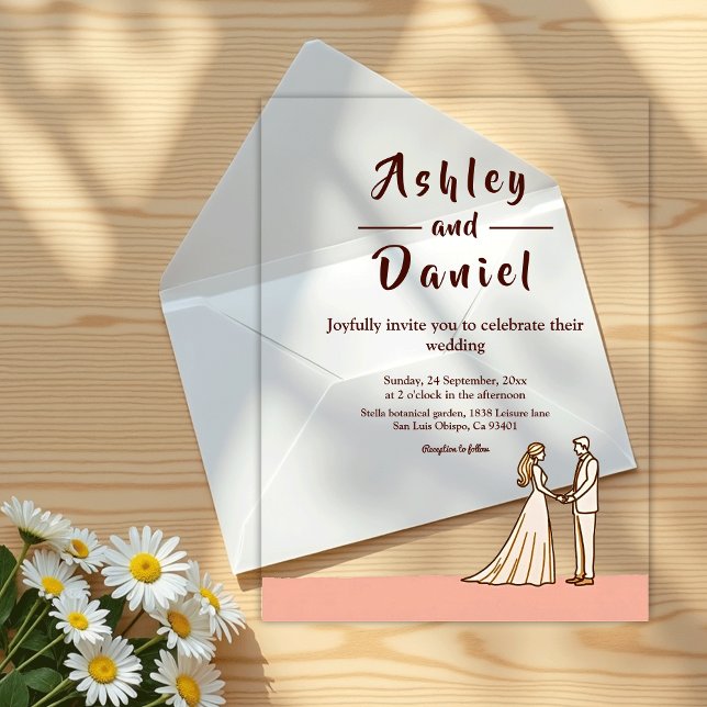 Invitations En Acrylique Élégant Simple Noir Et Blanc Mariage de chambre de (Créateur téléchargé)