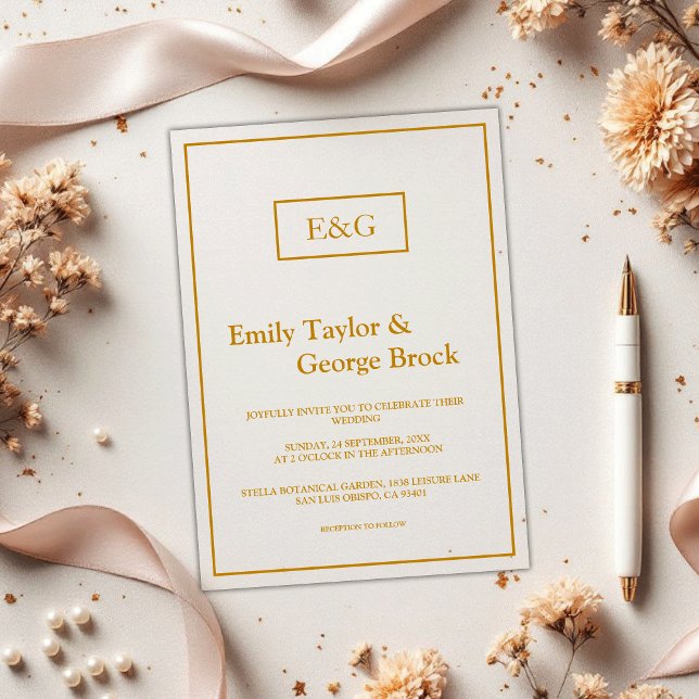 Invitations En Acrylique Élégant simple or Monogramme Mariage moderne (Créateur téléchargé)