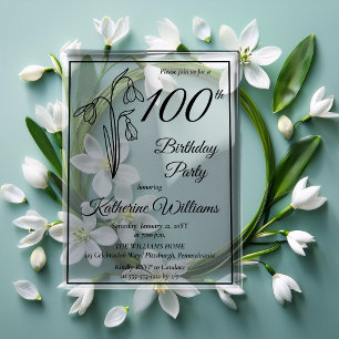 Invitations En Acrylique Elégant Snowdrops 100e fête d'anniversaire